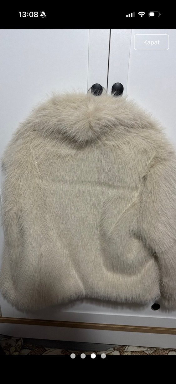 Bej Kadın Suni Kürk Kısa Ceket - Görsel 2