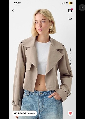 Bej Kısa Denim Kadın Trençkot