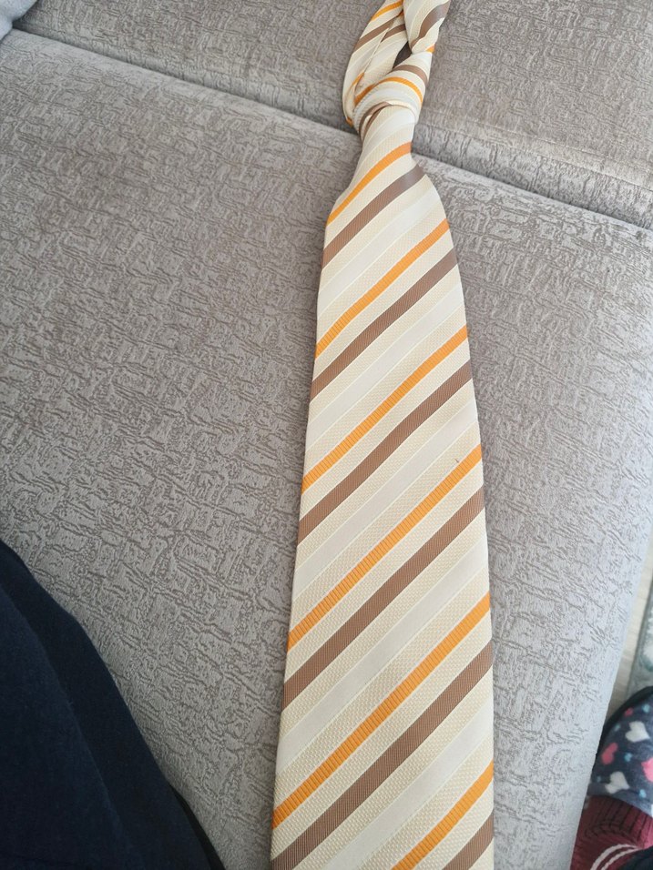 Bej ve Gri Çizgili Erkek Kravat - Görsel 3