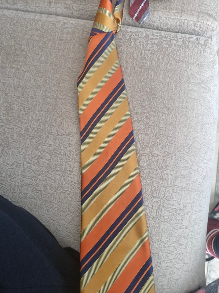 Camel ve Gri Çizgili Erkek Kravat - Görsel 3