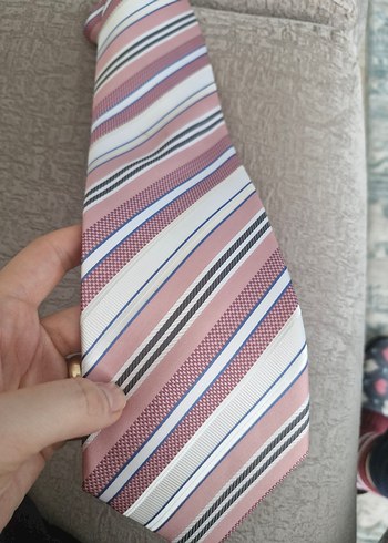 Pembe ve Gri Çizgili Erkek Kravat - Görsel 2