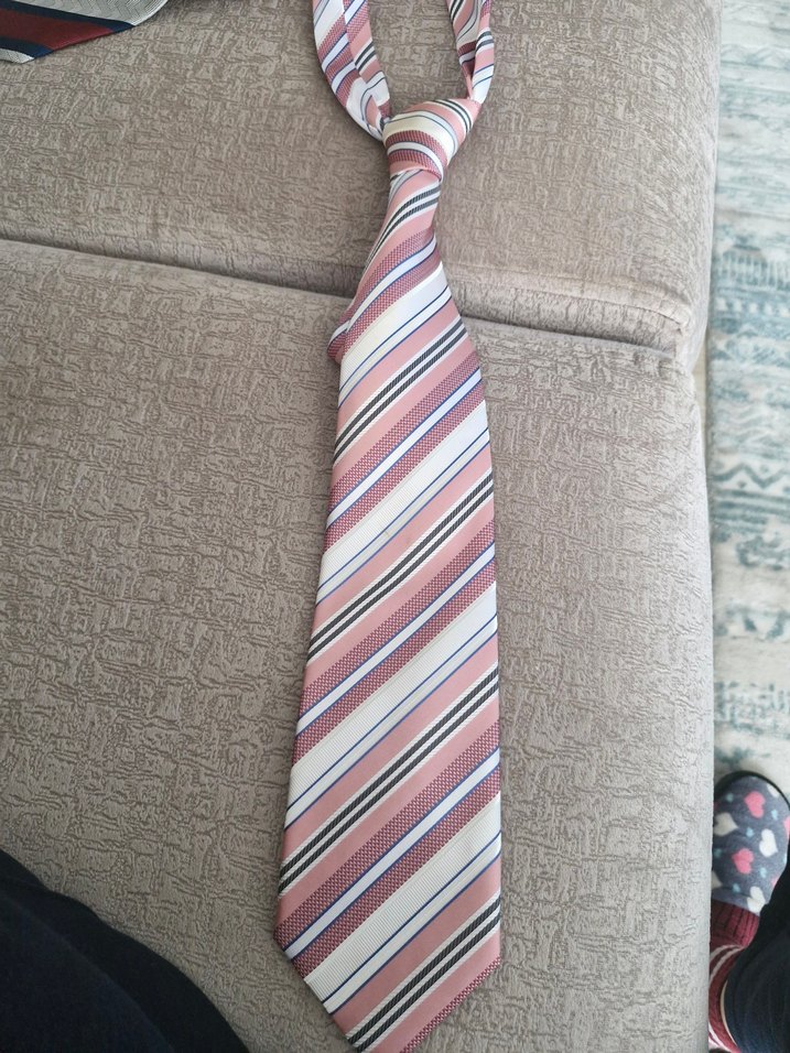 Pembe ve Gri Çizgili Erkek Kravat - Görsel 3