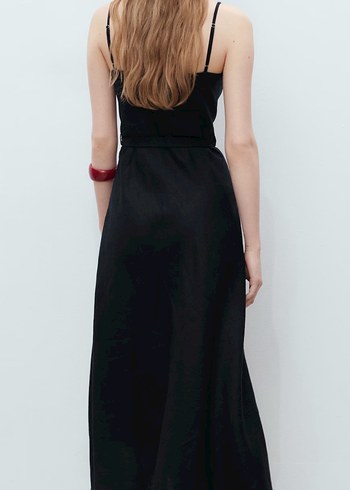 Siyah Uzun Askılı Kemerli Elbise - Görsel 5