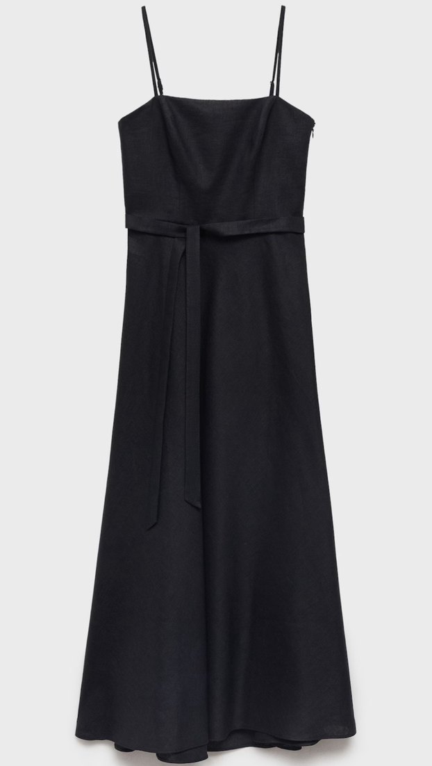Siyah Uzun Askılı Kemerli Elbise - Görsel 2
