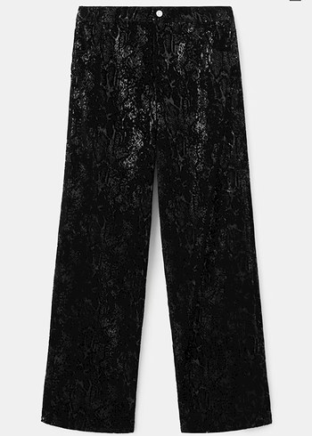 Siyah Yılan Desenli Midi Kumaş Pantolon - Görsel 7