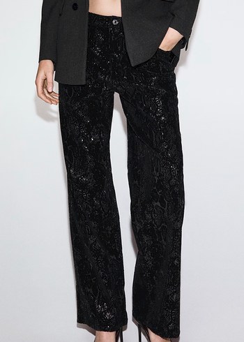 Siyah Yılan Desenli Midi Kumaş Pantolon - Görsel 4