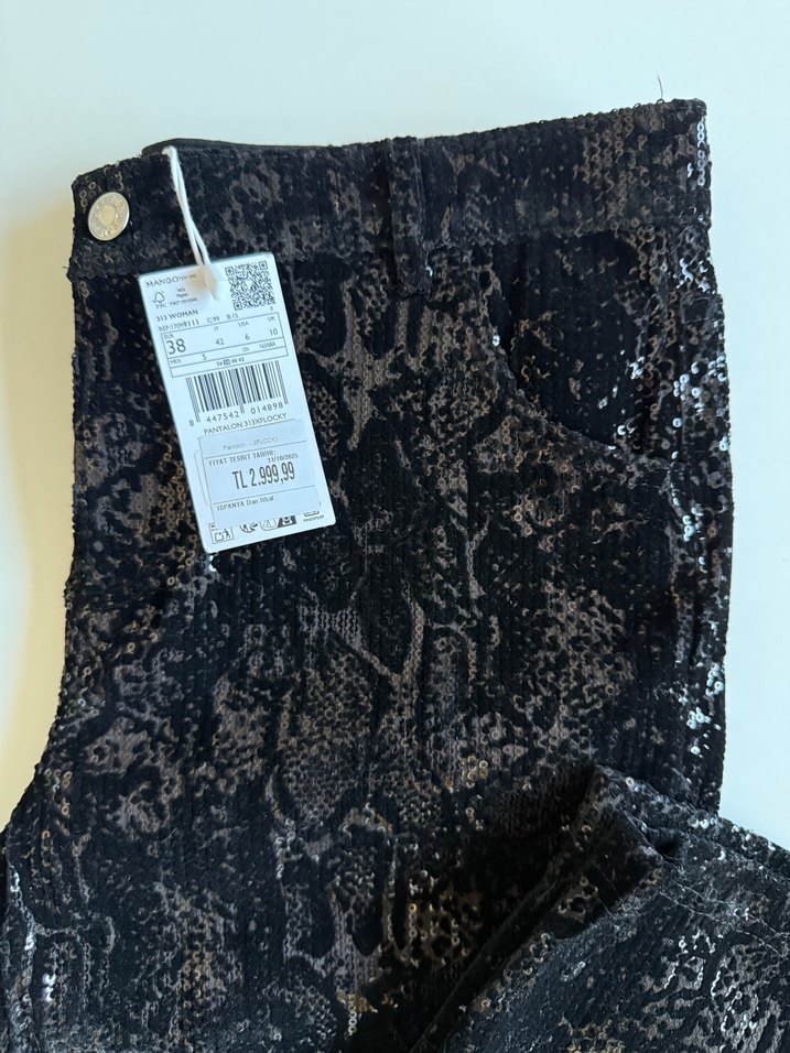 Siyah Yılan Desenli Midi Kumaş Pantolon - Görsel 3