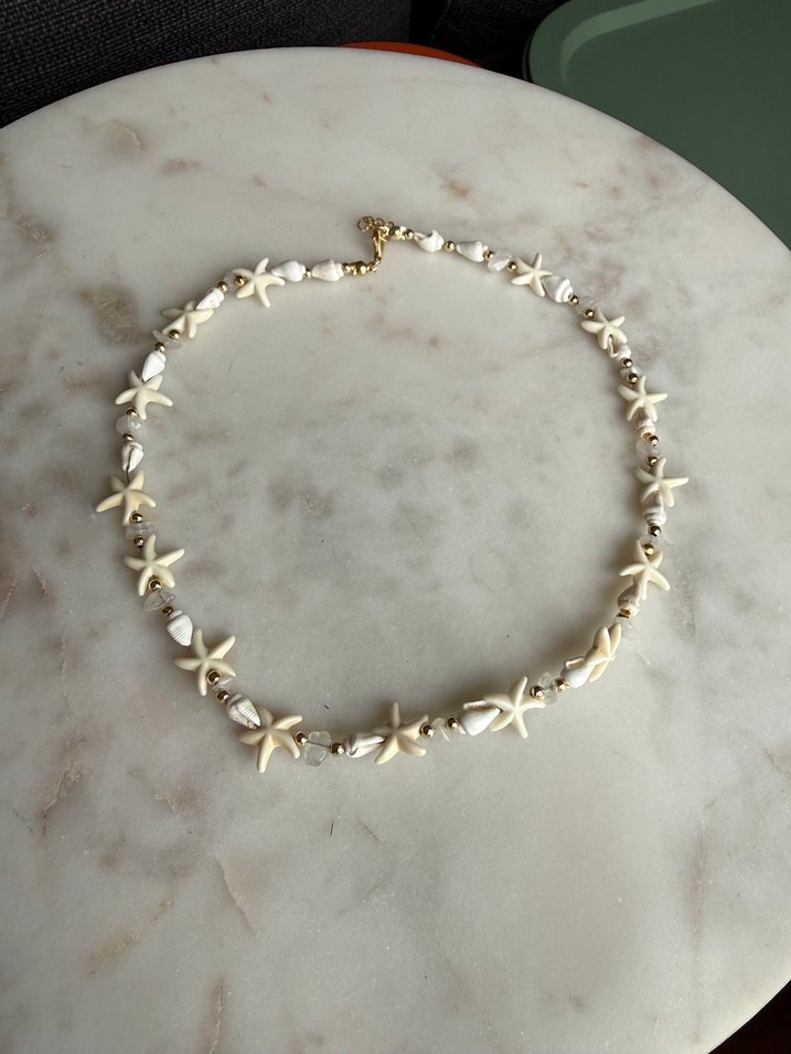 Mini Beyaz Boncuklu Bohem Deniz Kabuğu Kolye - Görsel 3