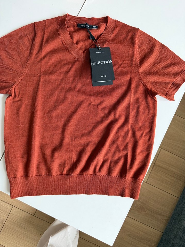 Kısa Kollu Kırmızı Erkek Tişört Mango %100 wool - Görsel 2