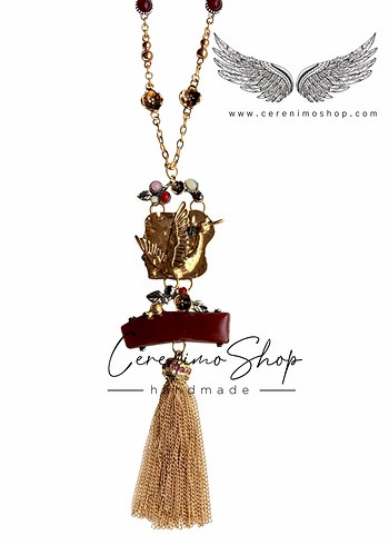 Bordo Bohem Püsküllü Uzun Kolye - Görsel 3