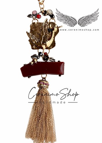 Bordo Bohem Püsküllü Uzun Kolye - Görsel 2