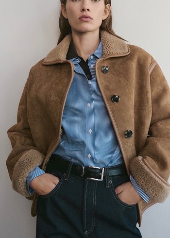 Düğmeli Kahverengi Kadın Süet Ceket Mango - Görsel 4