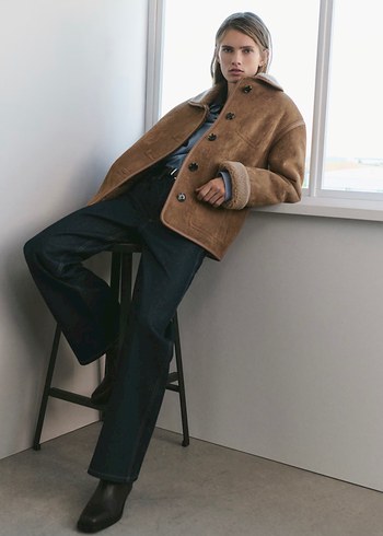 Düğmeli Kahverengi Kadın Süet Ceket Mango - Görsel 7