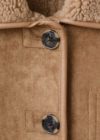 Düğmeli Kahverengi Kadın Süet Ceket Mango - Görsel 8