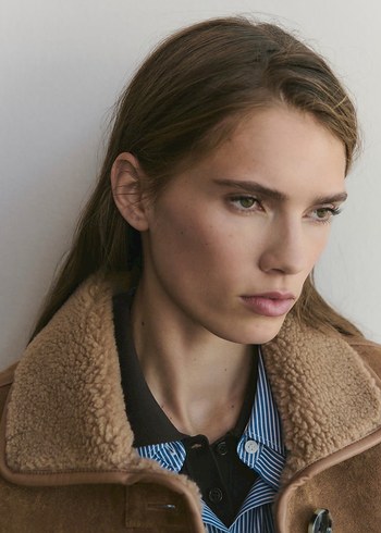 Düğmeli Kahverengi Kadın Süet Ceket Mango - Görsel 6