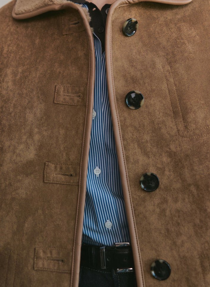 Düğmeli Kahverengi Kadın Süet Ceket Mango - Görsel 3