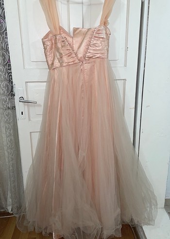 Pudra Pembe Uzun Straplez Abiye Elbise - Görsel 3