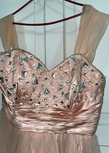 Pudra Pembe Uzun Straplez Abiye Elbise - Görsel 2