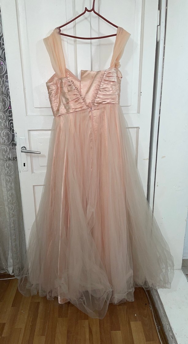 Pudra Pembe Uzun Straplez Abiye Elbise - Görsel 3