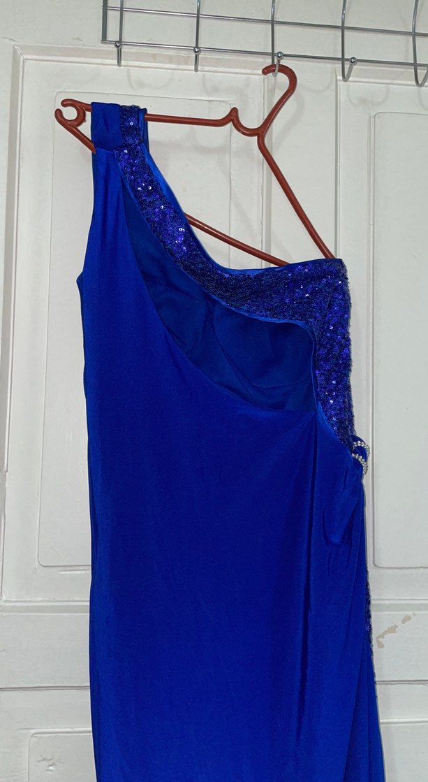 Parlak Mavi Drapeli Uzun Abiye Elbise - Görsel 3