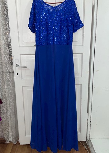 Mavi Payetli Uzun Abiye Elbise - Görsel 3