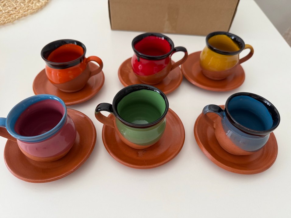 Renkli Kulplu Toprak Fincan Seti - Görsel 3