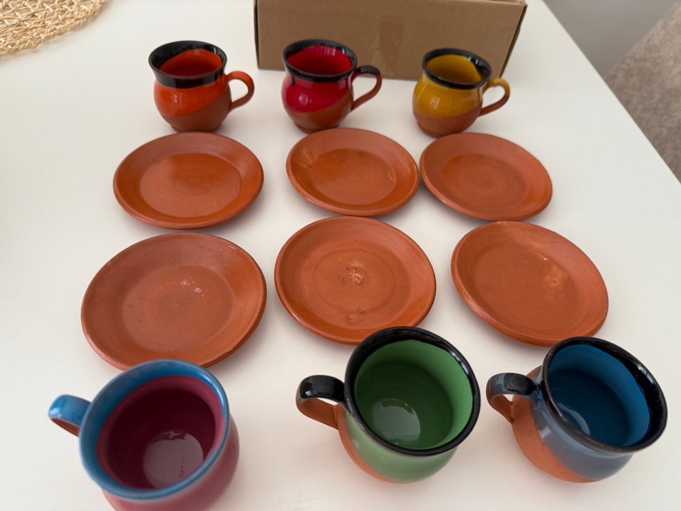 Renkli Kulplu Toprak Fincan Seti - Görsel 2