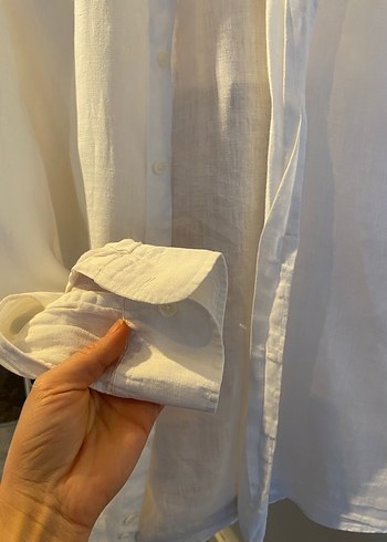 Beyaz Keten Erkek Gömlek Uzun Kollu - Görsel 2