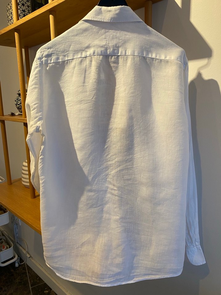 Beyaz Keten Erkek Gömlek Uzun Kollu - Görsel 4