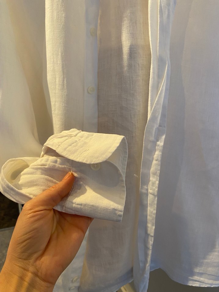 Beyaz Keten Erkek Gömlek Uzun Kollu - Görsel 2