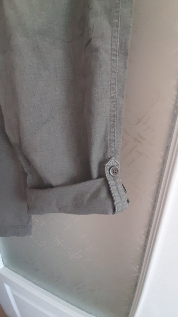 Gri keten kemerli midi pantolon - Görsel 3