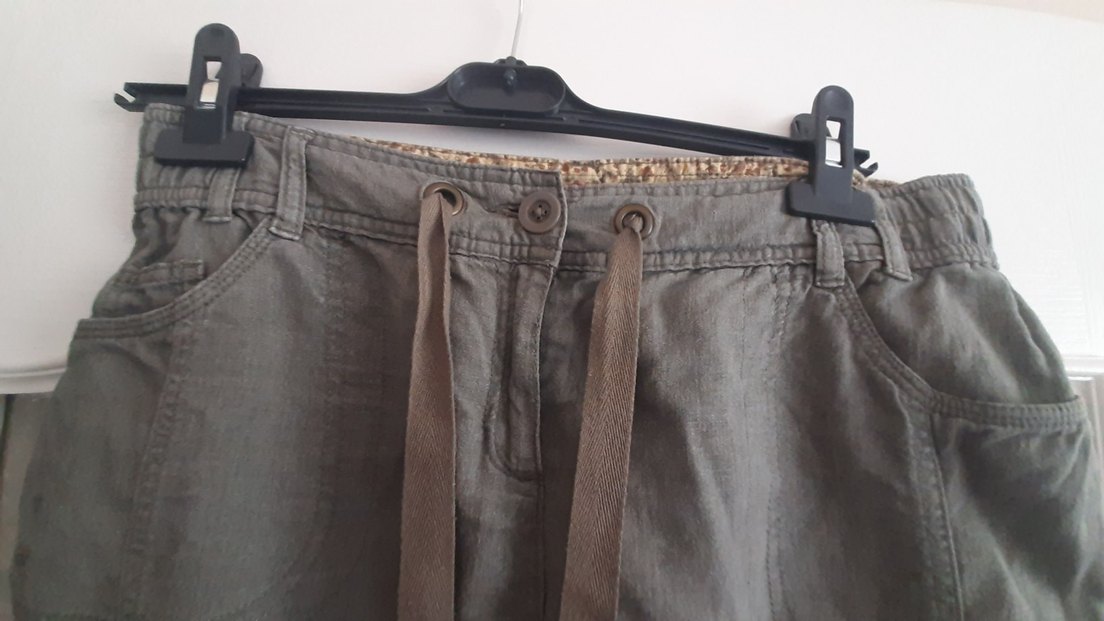 Gri keten kemerli midi pantolon - Görsel 2