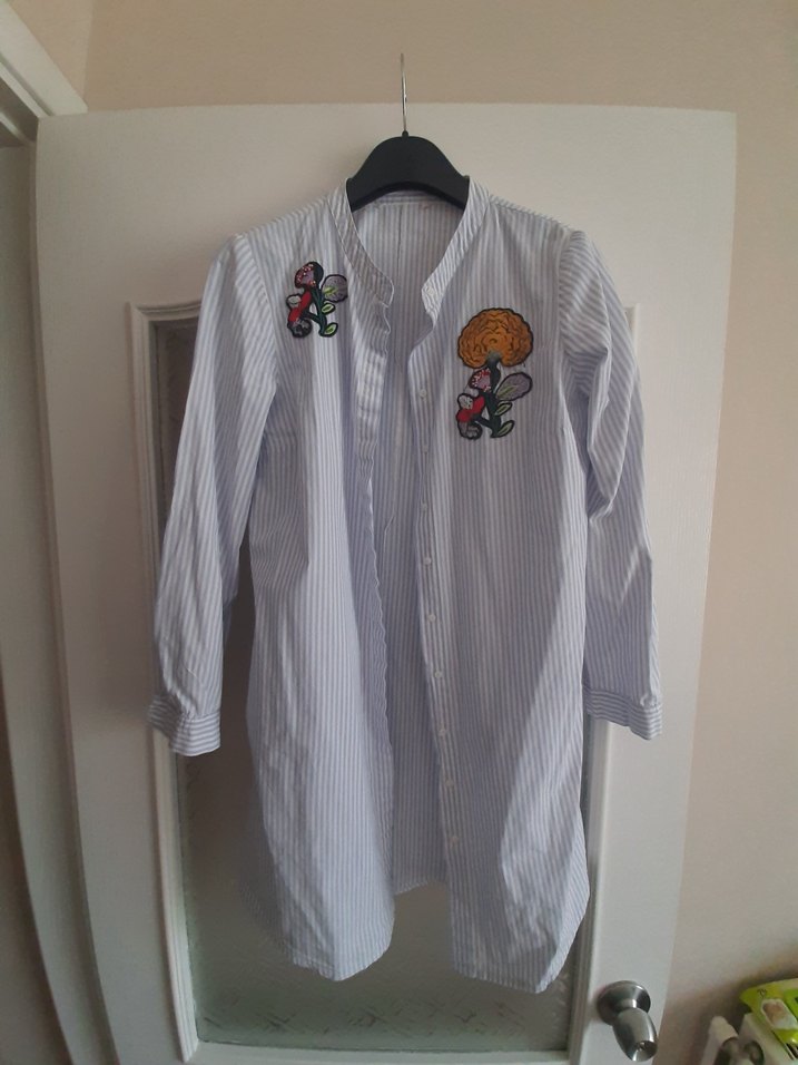 Nakışlı, Uzun Kollu, Midi Boy Pamuklu Gömlek - Görsel 3