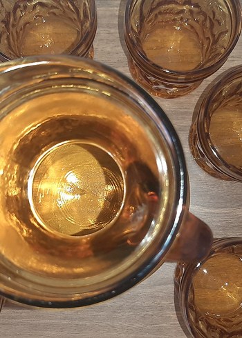 Parlak Bej Cam Sürahi ve Bardak Seti - Görsel 3