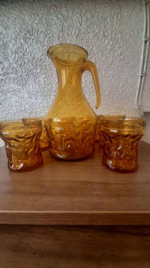 Parlak Bej Cam Sürahi ve Bardak Seti - Görsel 2