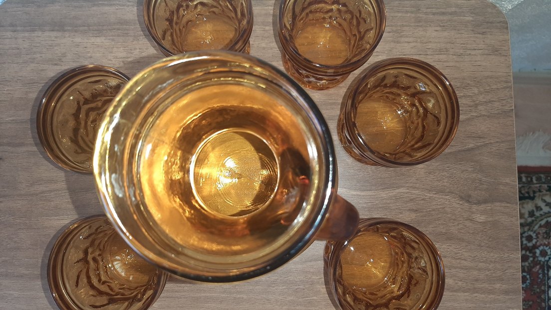 Parlak Bej Cam Sürahi ve Bardak Seti - Görsel 3