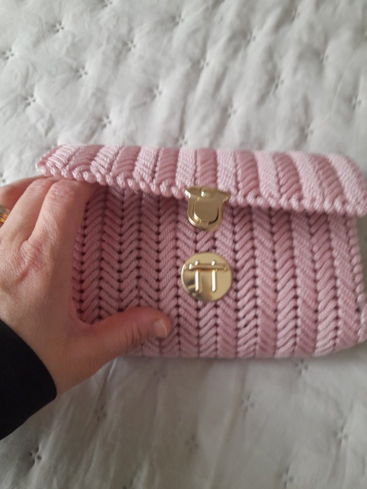Pembe Örgü Kadın Çanta - Görsel 2