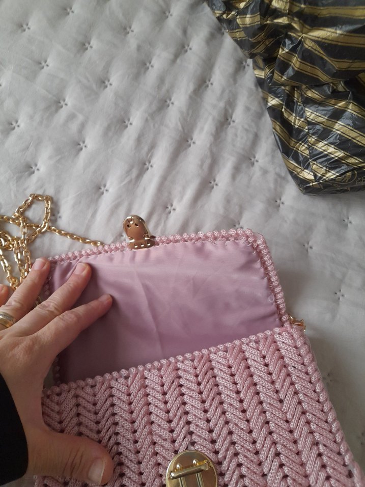 Pembe Örgü Kadın Çanta - Görsel 4