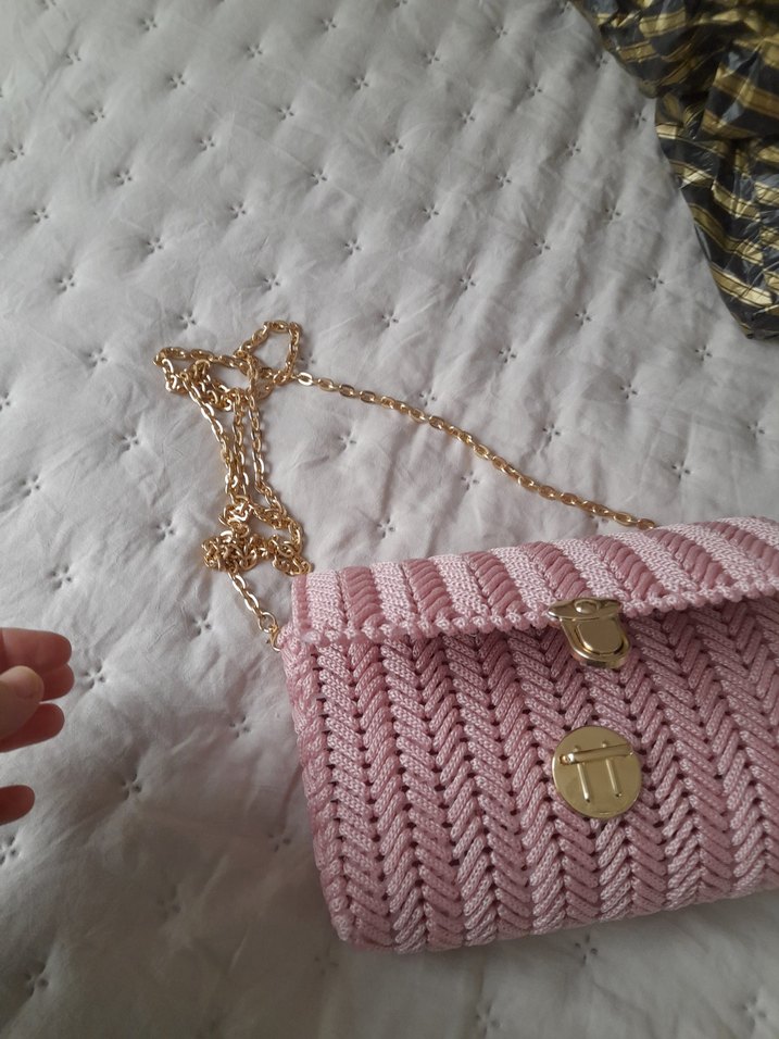 Pembe Örgü Kadın Çanta - Görsel 3