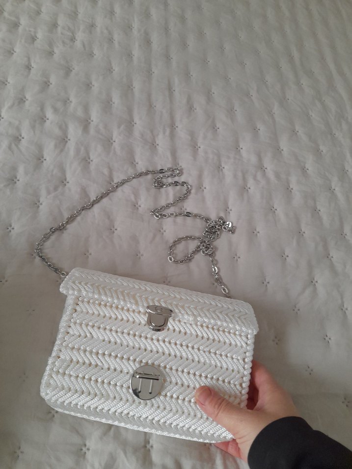 Beyaz Örgü Kadın Çanta - Görsel 2
