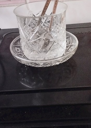 Kristal Kesim Cam şekerlik ve Tabak Seti - Görsel 2