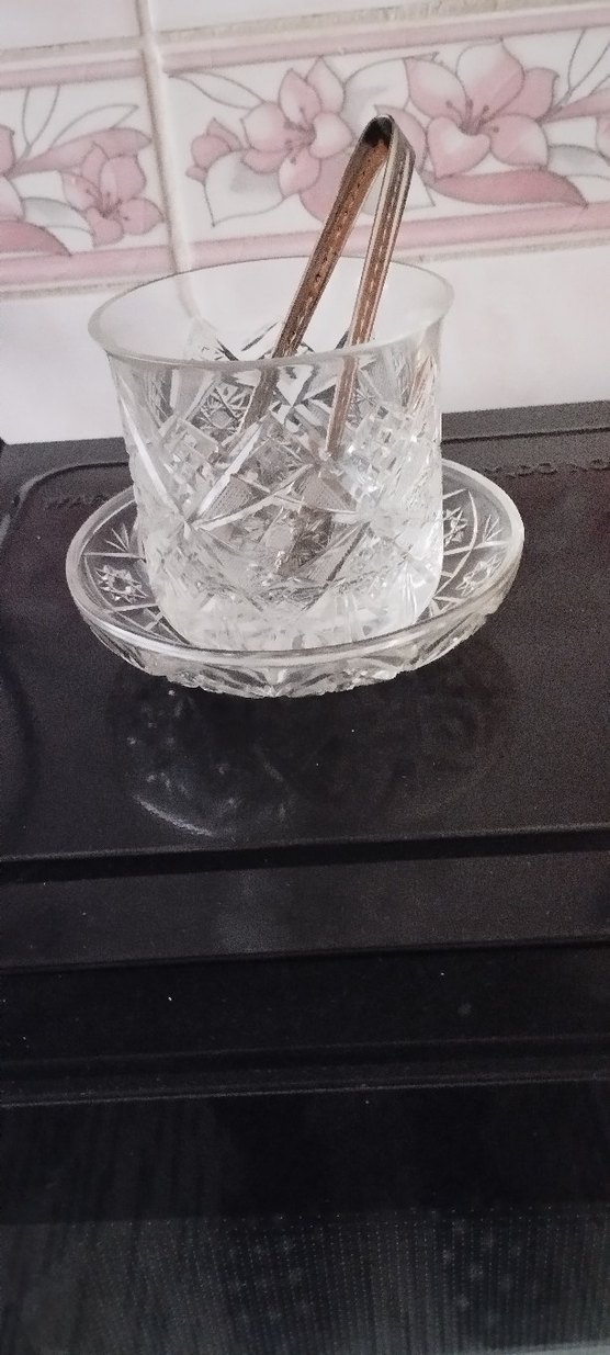 Kristal Kesim Cam şekerlik ve Tabak Seti - Görsel 2