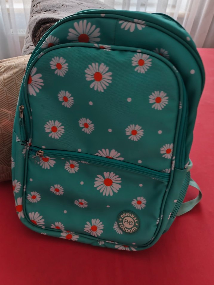 Turkuaz Çiçekli kız ilkokul çantası orjinal roboom - Görsel 2