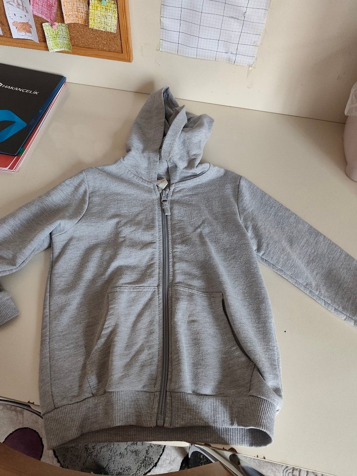 Gri Erkek Fermuarlı Polar Sweatshirt - Görsel 2