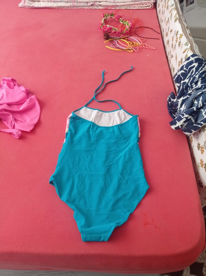 Turkuaz ve Pembe Askılı Kız Mayo - Görsel 2