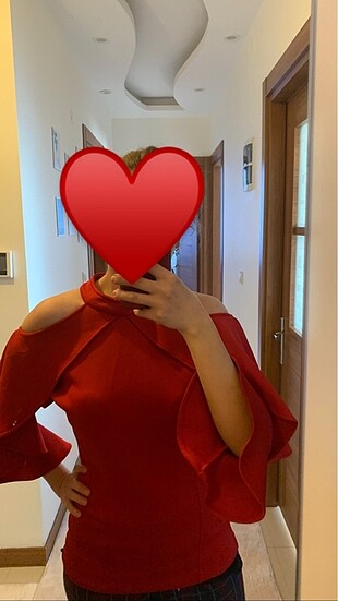 m Beden Kırmızı kolları açık bluz