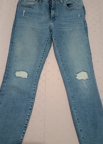 Kadın Mavi Denim Regular Fit Yırtık Pantolon