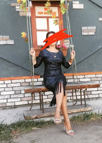 lacivert payetli Püsküllü abiye Elbise