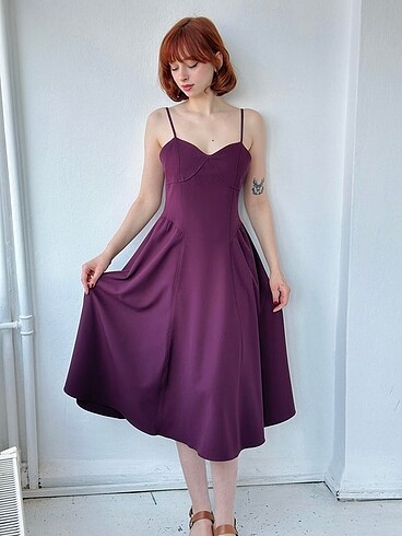 Retrobird mürdüm askılı feminen elbise