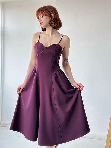 Zara Retrobird mürdüm askılı feminen elbise